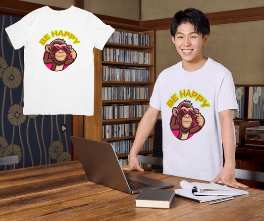 BE HAPPY  MONKEY DESIGN Unisex Classic Crew T-Shirt